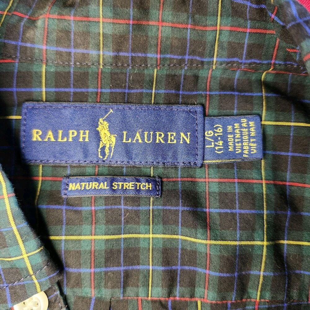 Polo Ralph Lauren Youth Large 14-16 Plaid Button Down Shirt Cotton Pony Logo - Picture 5 of 10